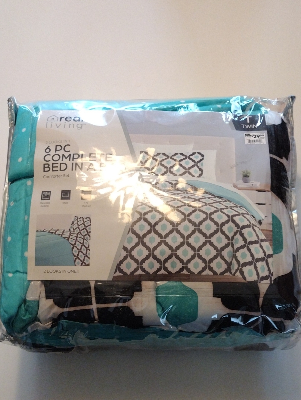 Rea Living Teal and White Twin Comforter Set - 6 Piece